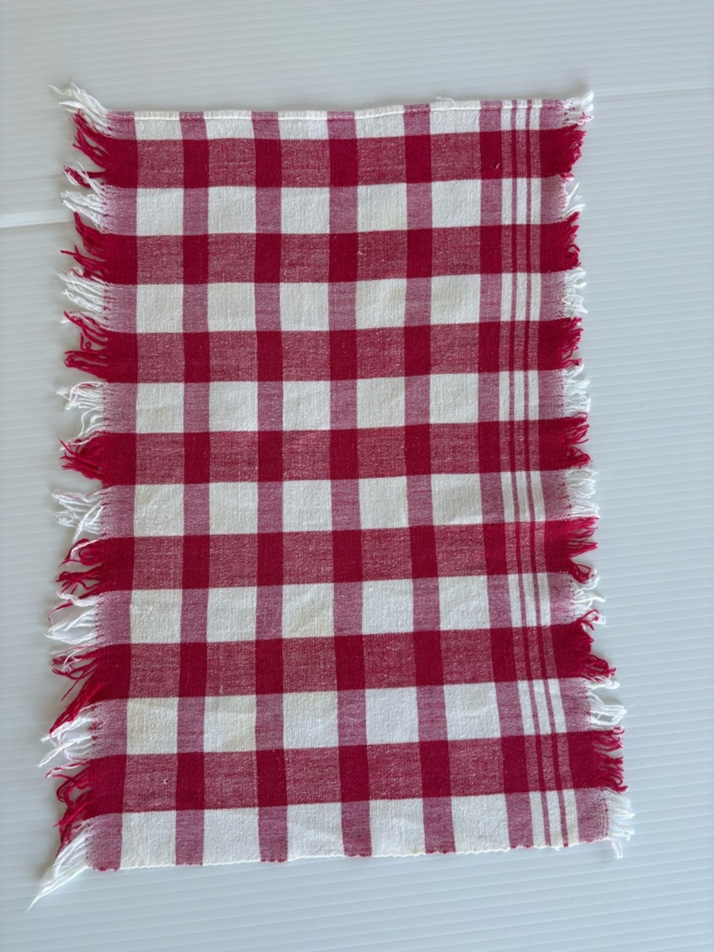 Vintage Red and White Checkered Fringe Table Runner - Home Accents